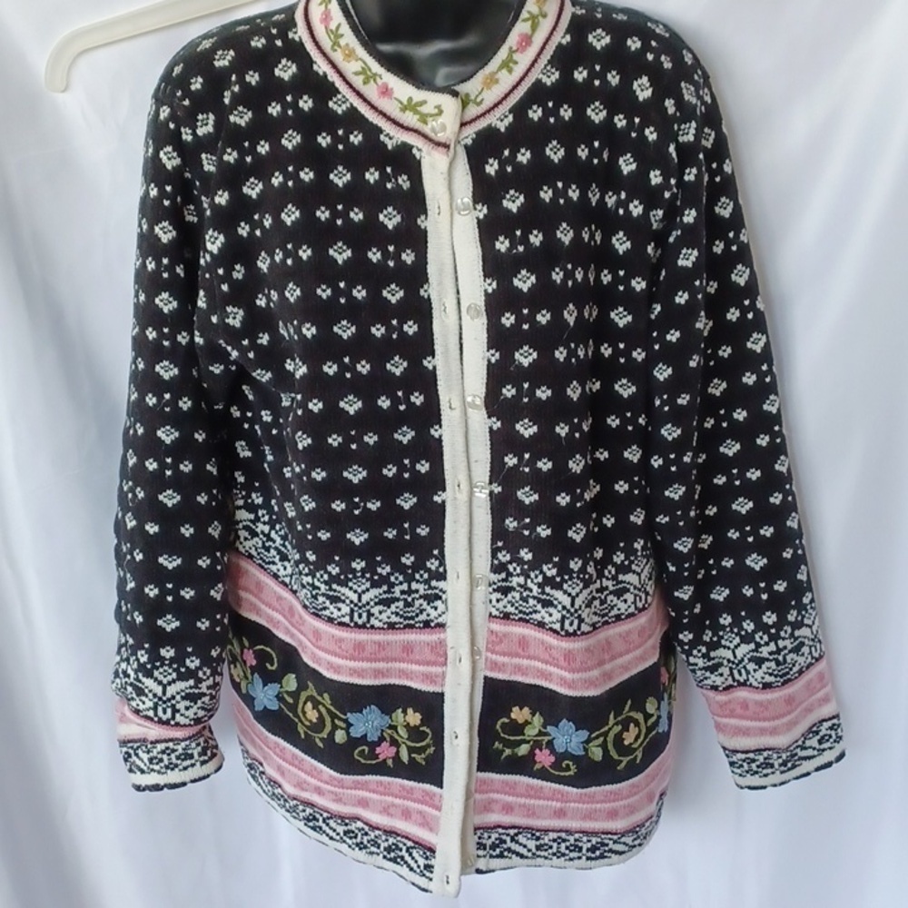 Jenny Vintage XL floral embroidered button up sweater